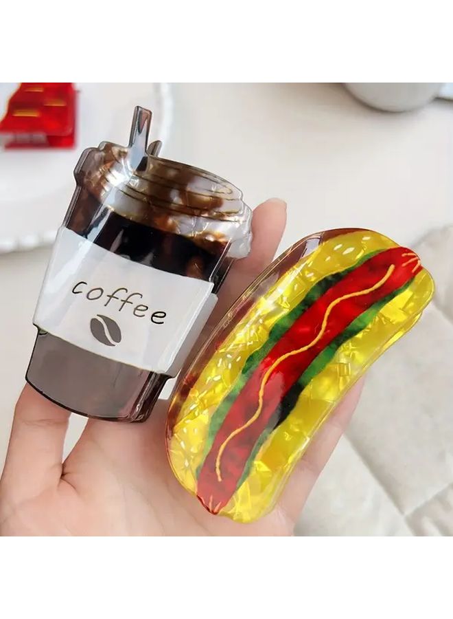 Large Food Themed Hair Claw Hamburger Coffee Chocolate Design Womens Fashion Accessory - Image 3